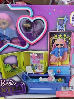 NEW Barbie Extra Doll Playset with Pink Hair, Blue Coat and Yellow Boots
